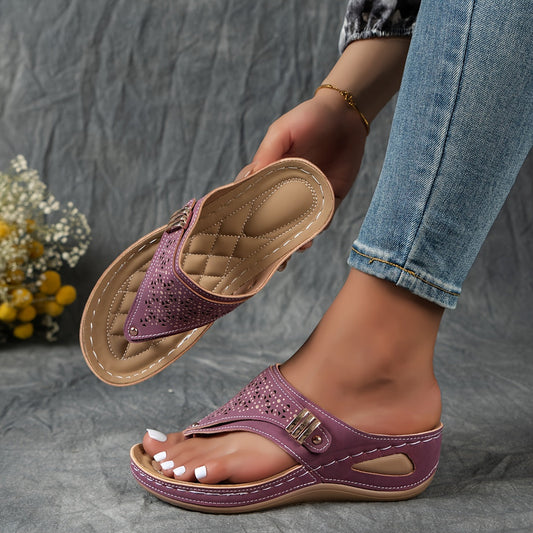 Faux-Leather Flip-Flop Wedges with a Soft Supportive Fit