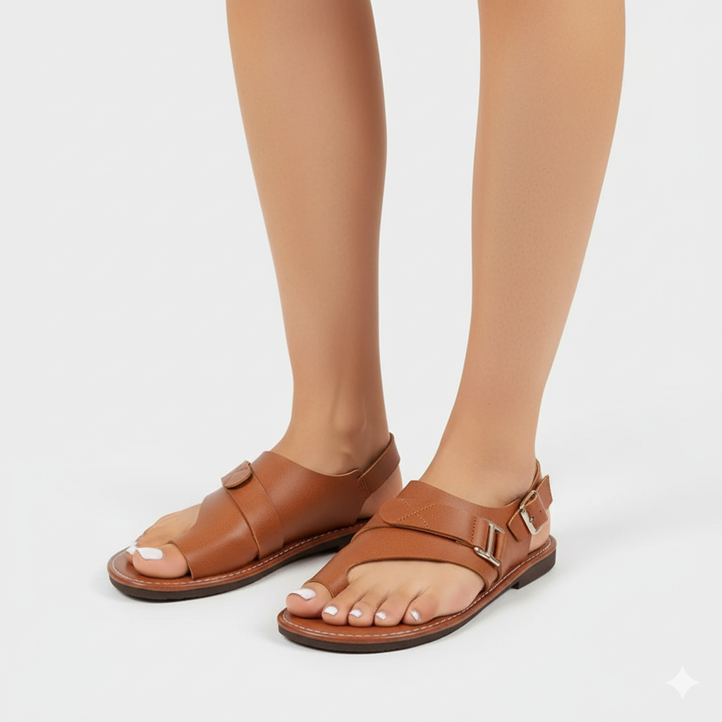 Faux-Leather Toe-Ring Sandals with a Soft Supportive Fit