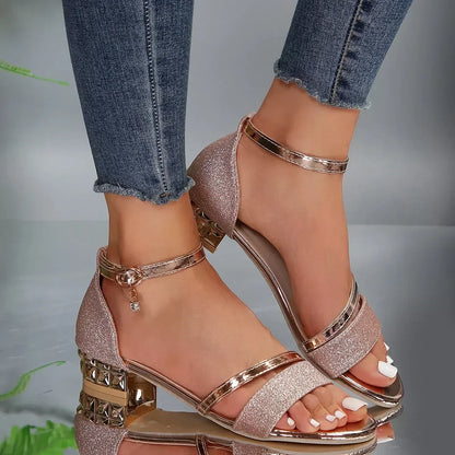 Faux-Leather Gold-Detail Sandals with a Soft Elegant Fit