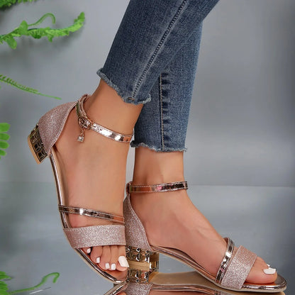 Faux-Leather Gold-Detail Sandals with a Soft Elegant Fit