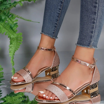 Faux-Leather Gold-Detail Sandals with a Soft Elegant Fit