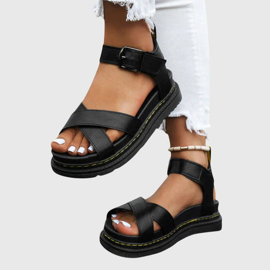 Faux-Leather Support Sandals with a Relaxed Secure Fit
