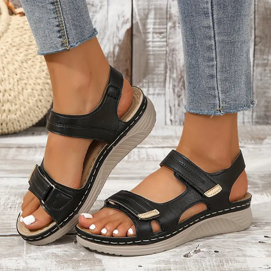Faux-Leather Orthopedic Sandals with a Soft Adjustable Fit